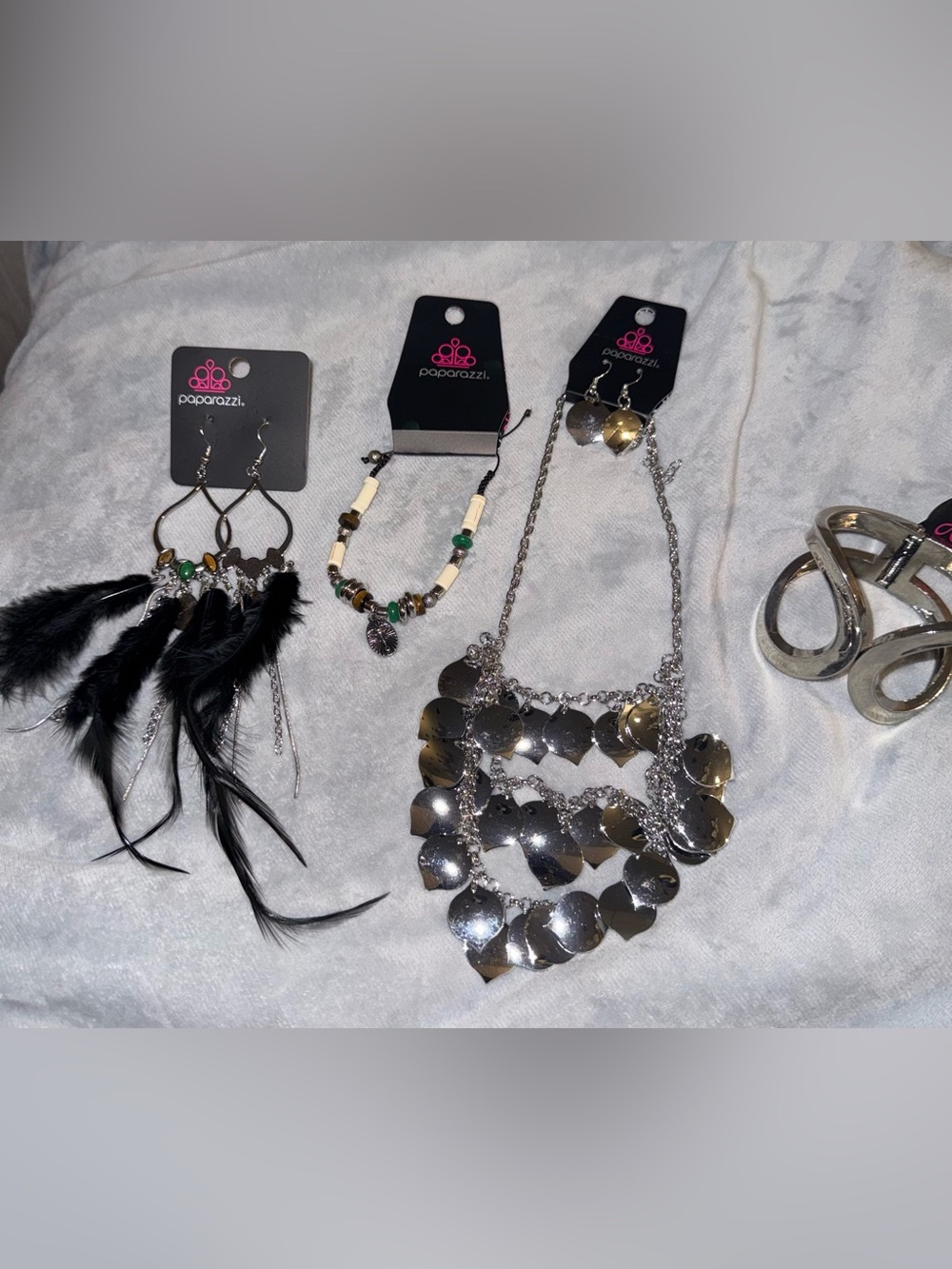 paparazzi Silver Layered Disc Statement Necklace set (2 looks in 1)